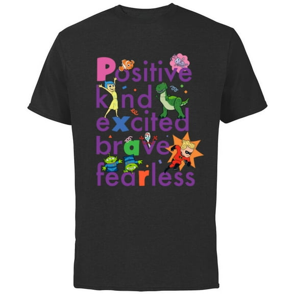 Disney PIXAR Positive, Kind, Excited, Brave & Fearless - Short Sleeve Cotton T-Shirt for Adults - Customized-Black