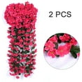 thumbnail image 3 of Morttic 2x Artificial Flowers Romantic Violet Garland Silk Flower Vines with Green Leaves Wall Hanging Decor Home Balcony Gate Garden Decorations Wedding Party Decorative Supplies (Rose Red), 3 of 7