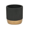 thumbnail image 2 of Aurone Round Ridged Ceramic Pot with Gold Finished Base - Large - Black, 2 of 4