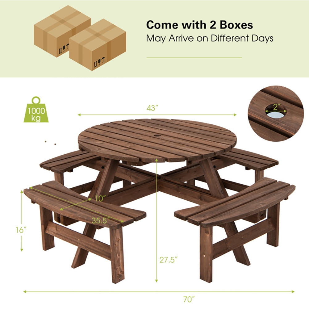 Aimee Lii Patio 8 Seat Wood Picnic Dining Seat Bench Set, Outdoor Patio Furniture Set