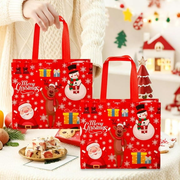 Feltree 5-Pack Christmas Non Woven Gift Bags, Reusable Holiday Decor and Shopping Bags for Party Favors