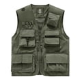 thumbnail image 3 of Outdoors Casual Vest Tank Top for Men Plus Size Solid Color Loose Multi-Pocket Multifunctional Zipper V-neck Sleeveless Jackets for Work Camping Hiking Fishing, Army Green, Size 2XL, 3 of 7