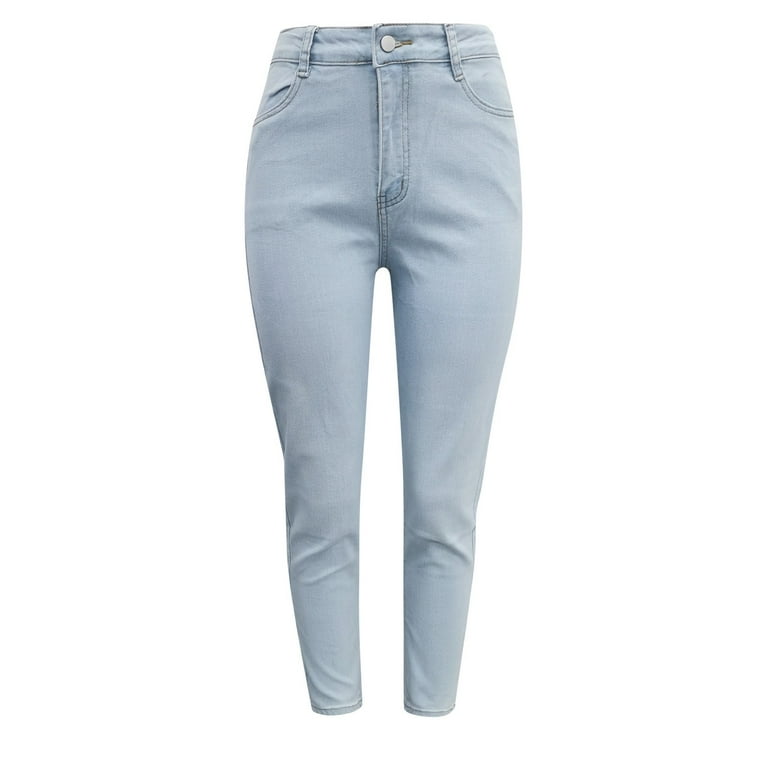 Aayomet Jeans for Women Women s Ripped Straight Leg Jeans High Waist Distressed Cutout Denim Pants Light Blue S