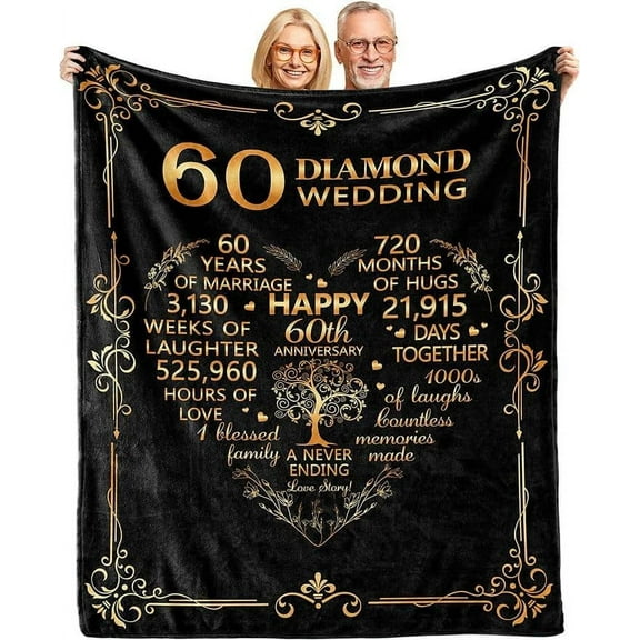 DAJU Personalized Wedding Anniversary Blanket 60th Anniversary Blanket 60 Years Anniversary Diamond Wedding Gifts for Couple Parents 60th Wedding for Wife Her Husband Him(30*40inch)