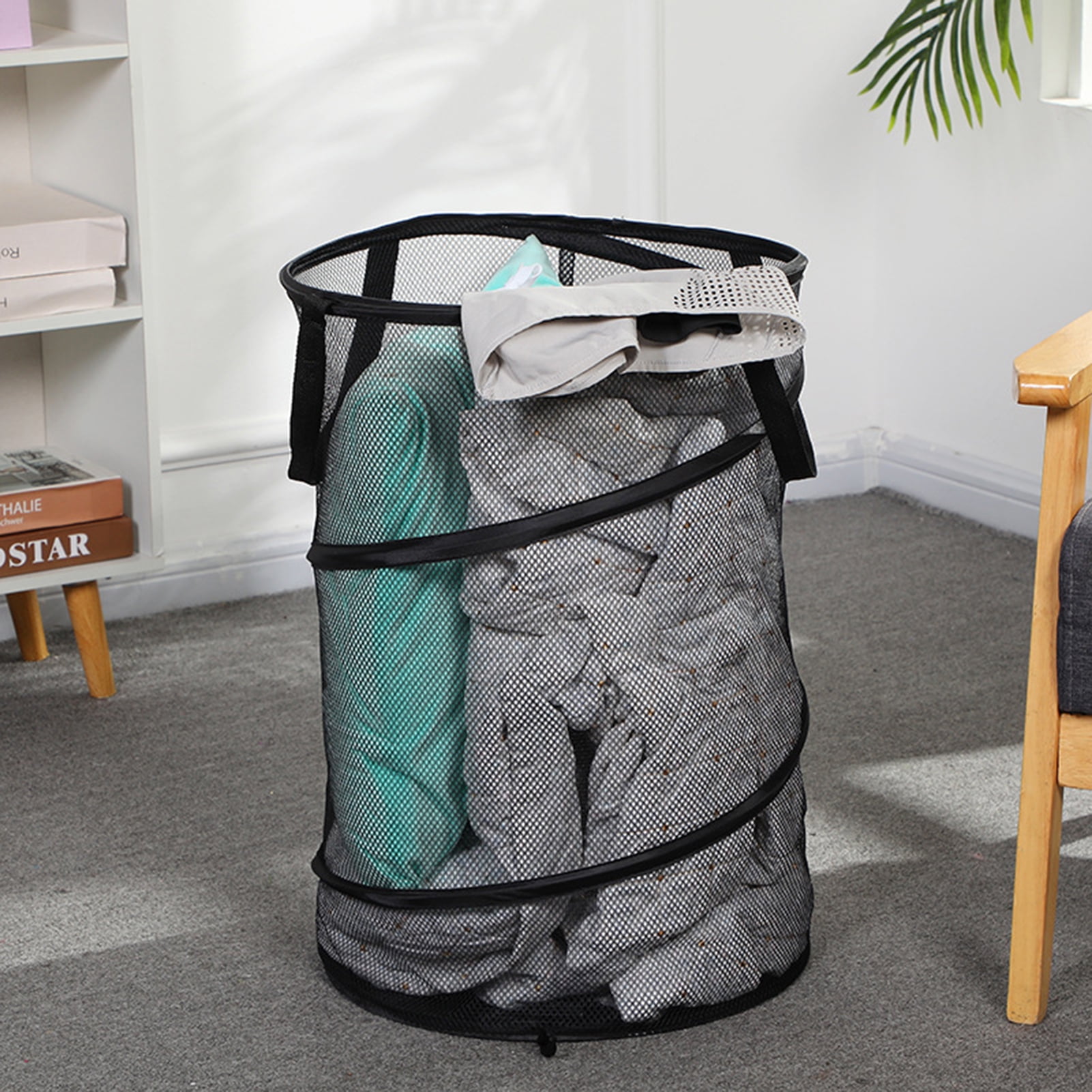 Durable Collapsible Laundry Basket, Mesh Pop Up Laundry Hamper With Side  Pocket, Foldable Clothes Storage Hamper With Reinforced Carry Handles For  Laundry, Bathroom, Kids Room, Dorm Or Travel - Temu United Arab