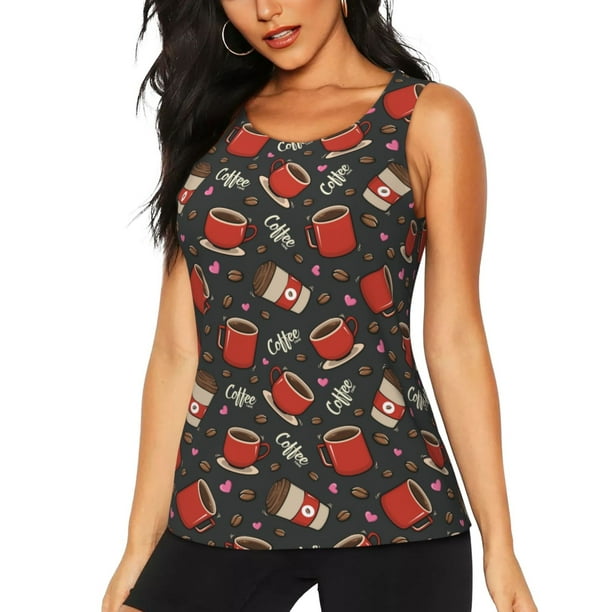 Fotbe coffee mug cup Blusas Sin Mangas para Mujer – Estilo Casual, Corte Suelto, Slim-Fit, Cuello Redondo Deportivo, Tops de Verano para Gimnasio y Yoga-XX-Large