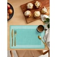 thumbnail image 5 of Turquoise Geometric Placemats Set of 4, White Greek Key Design Burlap Modern Art Placemats for Dining Table, Place Mats for Kitchen Tabletop, Waterproof Wipeable Dining Table Mats Set, 5 of 9