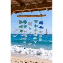 Bohemian Style Wind Chimes with Glass Pendants, Ocean Theme Outdoor Hanging Decor for Patio Garden, Soothing Sounds for Relaxing Atmosphere, Housewarming Gift