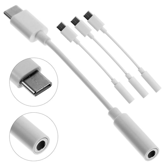 4 Pcs Typec Adapter Converter Earphones Wire Headphones White