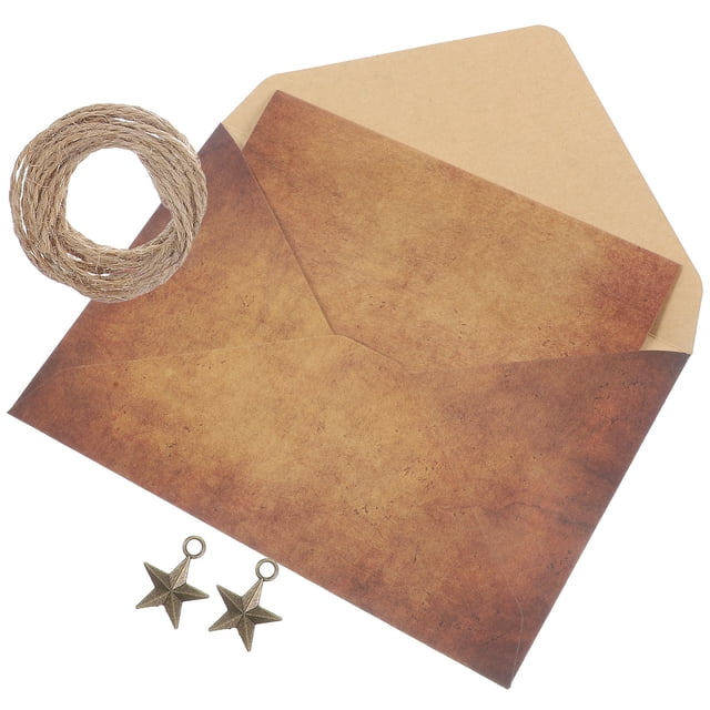 OULII 5Set Rectangular Kraft Paper Writing Paper and Envelopes Sets for Wedding Invitations 7.6x5.3in