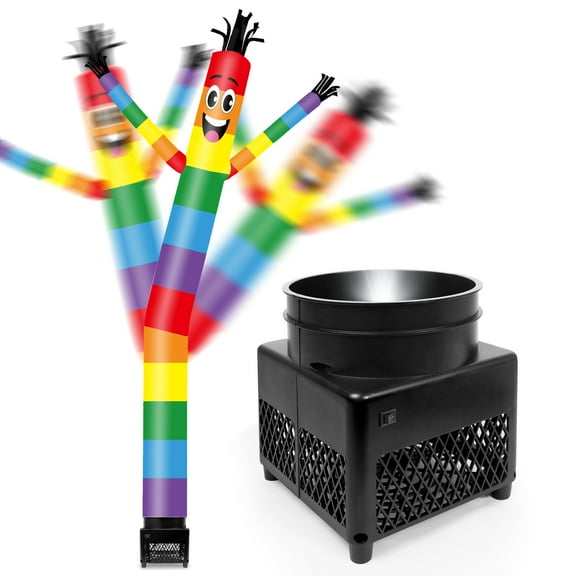 6FT Rainbow Inflatable Tube Man with Weather-Resistant Blower (5.5'' Diameter) and Built-in LED - Wacky Waving Dancing Guy for Business Advertising Promotion