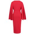 thumbnail image 3 of SMihono Fashion Women Long Sleeve Deep V-Neck Dress Solid Pleated High Split Cocktail Party Formal Bridesmaid A-Line Dress Waist Gown Dress Red 6, 3 of 6