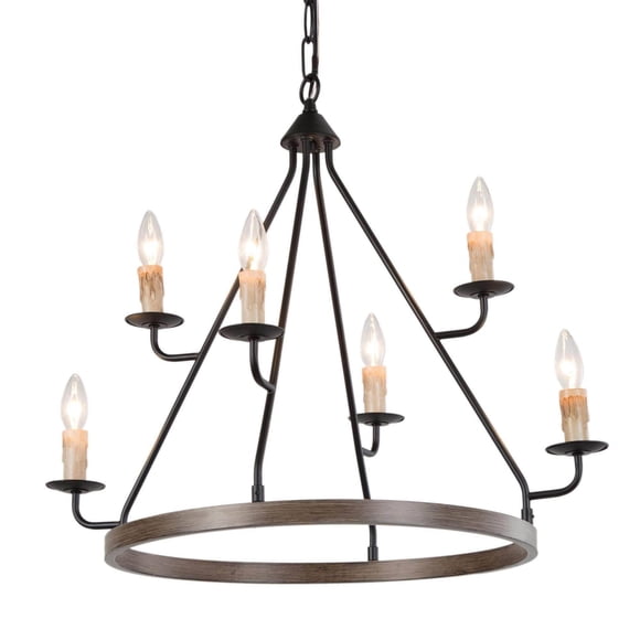 LNC Miller 6-Light Dark Brown and Matte Black Candle Wagon Wheel Transitional Chandelier,Dining Room Chanderlier,Foyer Chandelier,Kitchen Island Pendant,27"Dx23"H,RQZBQVWM1411327|Walmart Canada