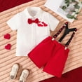 thumbnail image 4 of HCNTES Baby Boys Formal Suit Gentleman Set Short Sleeve Romper Suspenders Shorts Pants Toddler Bowtie Wedding Tuxedo Outfits, 4 of 8