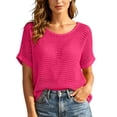 thumbnail image 2 of Women's Summer Bohemian Crochet Knit Solid Color Short-Sleeve Top Casual Pullover, 2 of 9