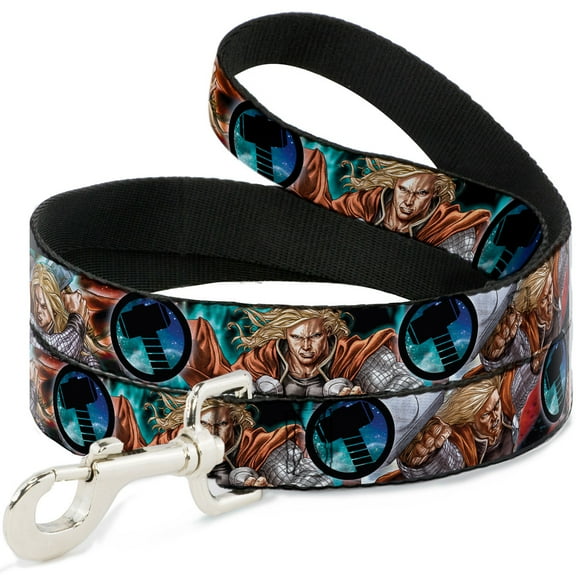 Marvel Comics Pet Leash, Dog Leash, Astonishing Thor Poses Hammer Logo, 4 Feet Long 1.5 Inch Wide