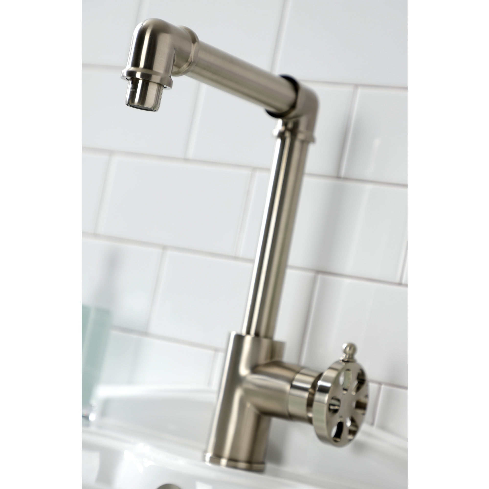 Kingston Brass KS144RXBN Belknap One-Handle Single-Hole Bathroom Faucet with Push Pop-Up Drain, Brushed Nickel
