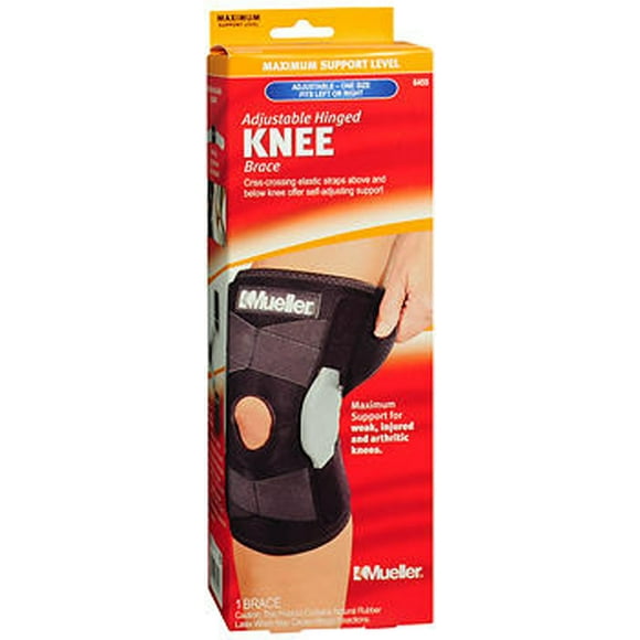 Mueller Sports Medicine Adjustable Hinged Knee Brace, Black/Gray, One Size Fits Most
