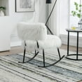 thumbnail image 6 of THOWDEE Mid Century Rocking Chair with Faux Fur Upholstery, Black Metal Legs, Ivory, 6 of 7