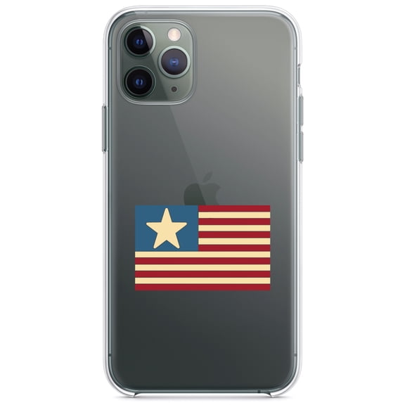 DistinctInk Clear Shockproof Hybrid Case for iPhone 11 (6.1" Screen) - TPU Bumper Acrylic Back Tempered Glass Screen Protector - USA Single Star Flag Red White & Blue