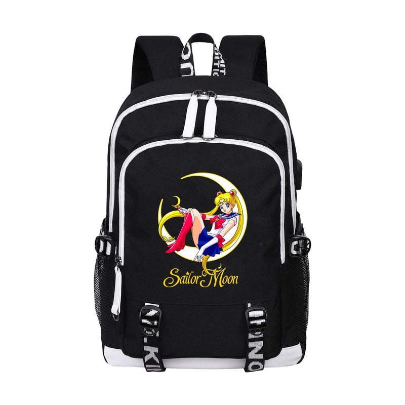 W-FIGHT 2PCS Canvas College Student Bags Laptop USB Backpack High School Rucksack With Phone Bag Striped Print for Men Women