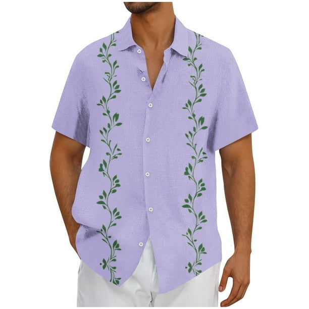 Mens Casual Botón Arriba Camisas Manga Corta Vintage Boliche Cuba Playa Camisas de Verano Botón Arriba