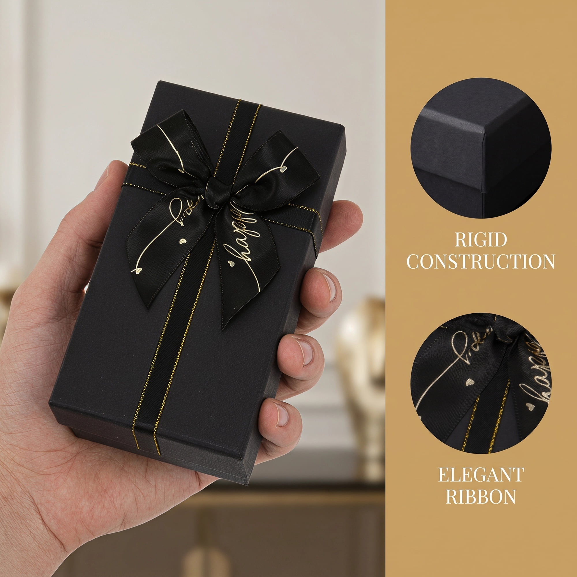 Unique Bargains 6Pcs Elegant Rigid Present Boxes for Gift Packaging Black 5.5"x3.1"x2"