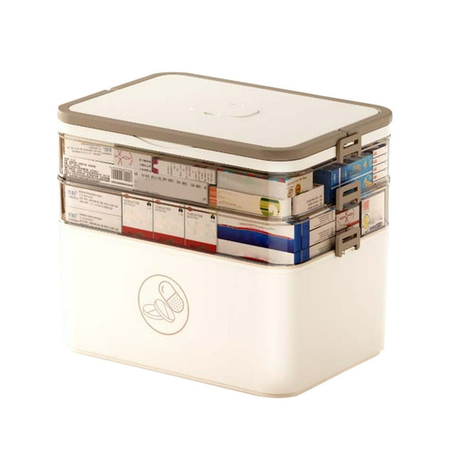 First Aid Kit Three Layer Storage Box, Empty Home Emergency First Aid Kit, Portable Plastic Storage Box, Multi-Purpose Box with Handle, Suitable for Family Travel Toy Storage Organizer