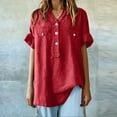 thumbnail image 6 of Women's Short Sleeve T-shirt Women'S Relaxed Fit Linen Shirt - Button Down Casual Blouse,Red Women's Short sleeve T-shirt 2XL, 6 of 7