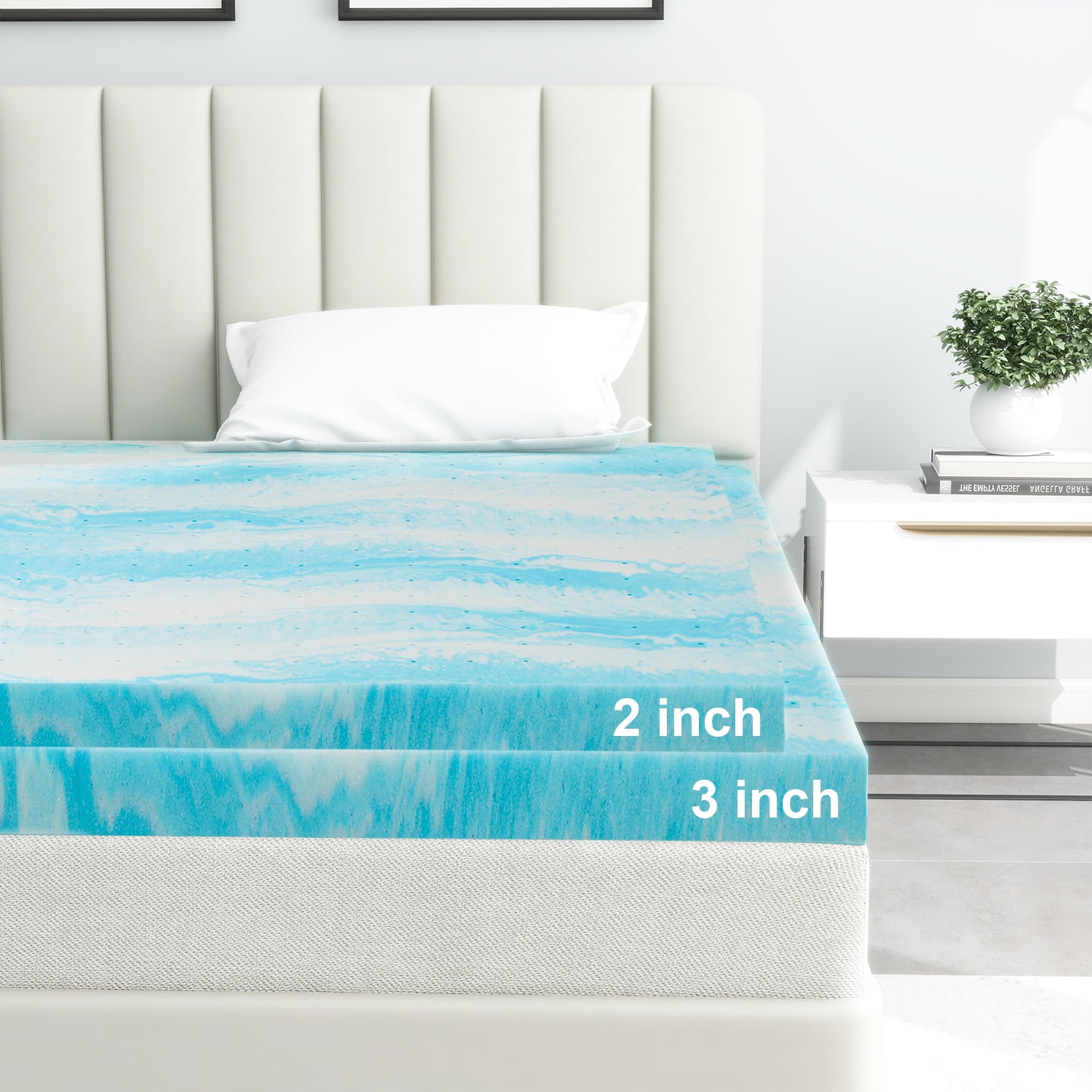 Bigleap 2" gel memory foam mattress topper,King size Mattress in a Box, Medium Firm