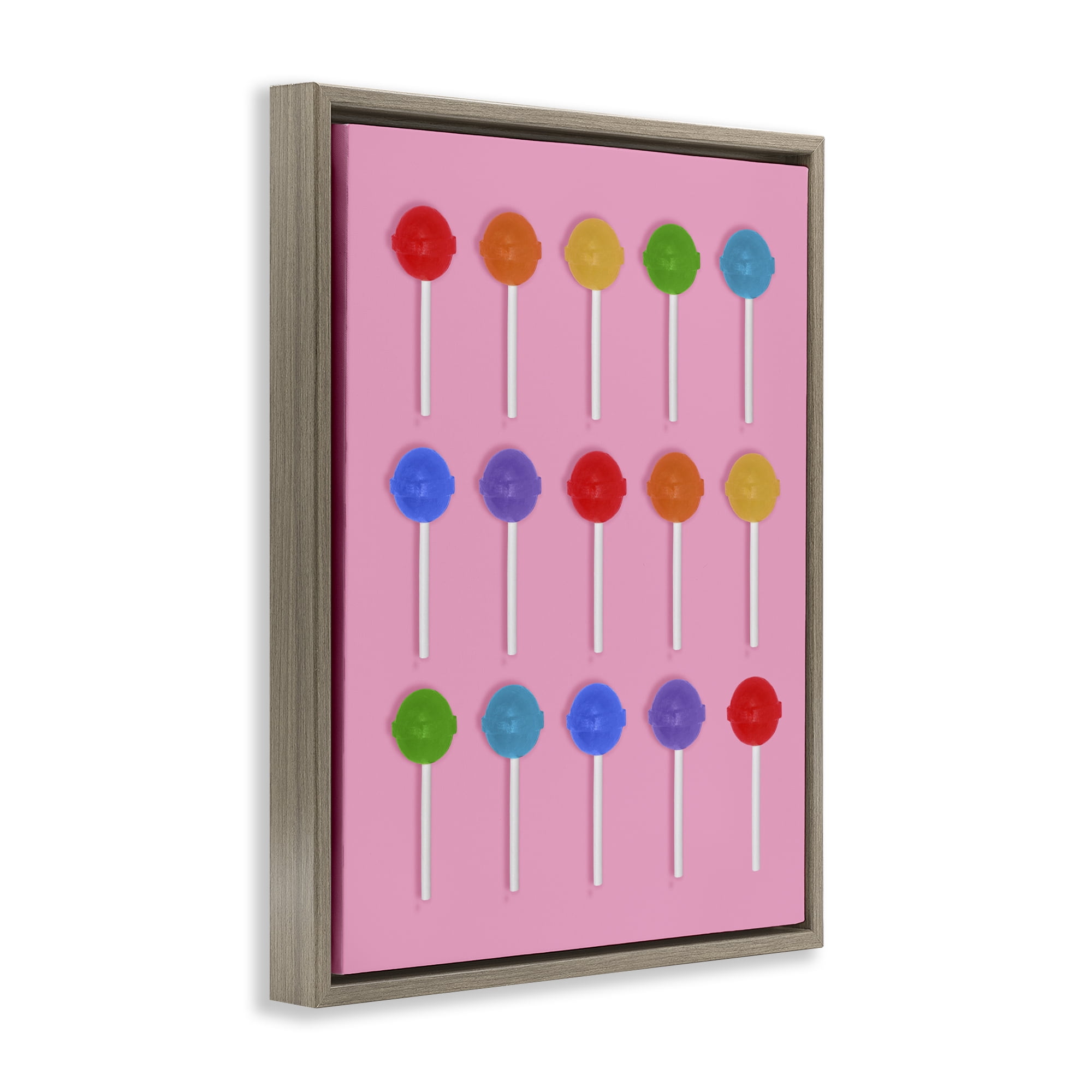 Stupell Industries Rainbow Lollipop Grid Brown Framed Floater Canvas Wall Art, design by LISH Creative