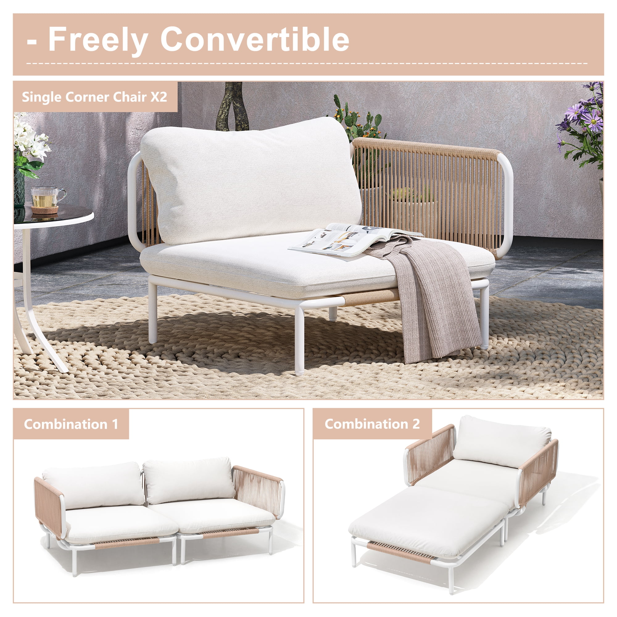 Pellebant 2 Pieces Outdoor Sofa Patio Furniture Set Conversation Set,White