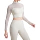 thumbnail image 4 of Hotfiary Camisetas de entrenamiento para mujer, camisetas cortas de manga larga con malla transparente acolchadas para Yoga, camiseta atlética para correr, gimnasio, cuello simulado, corte ajustado, 4 of 4