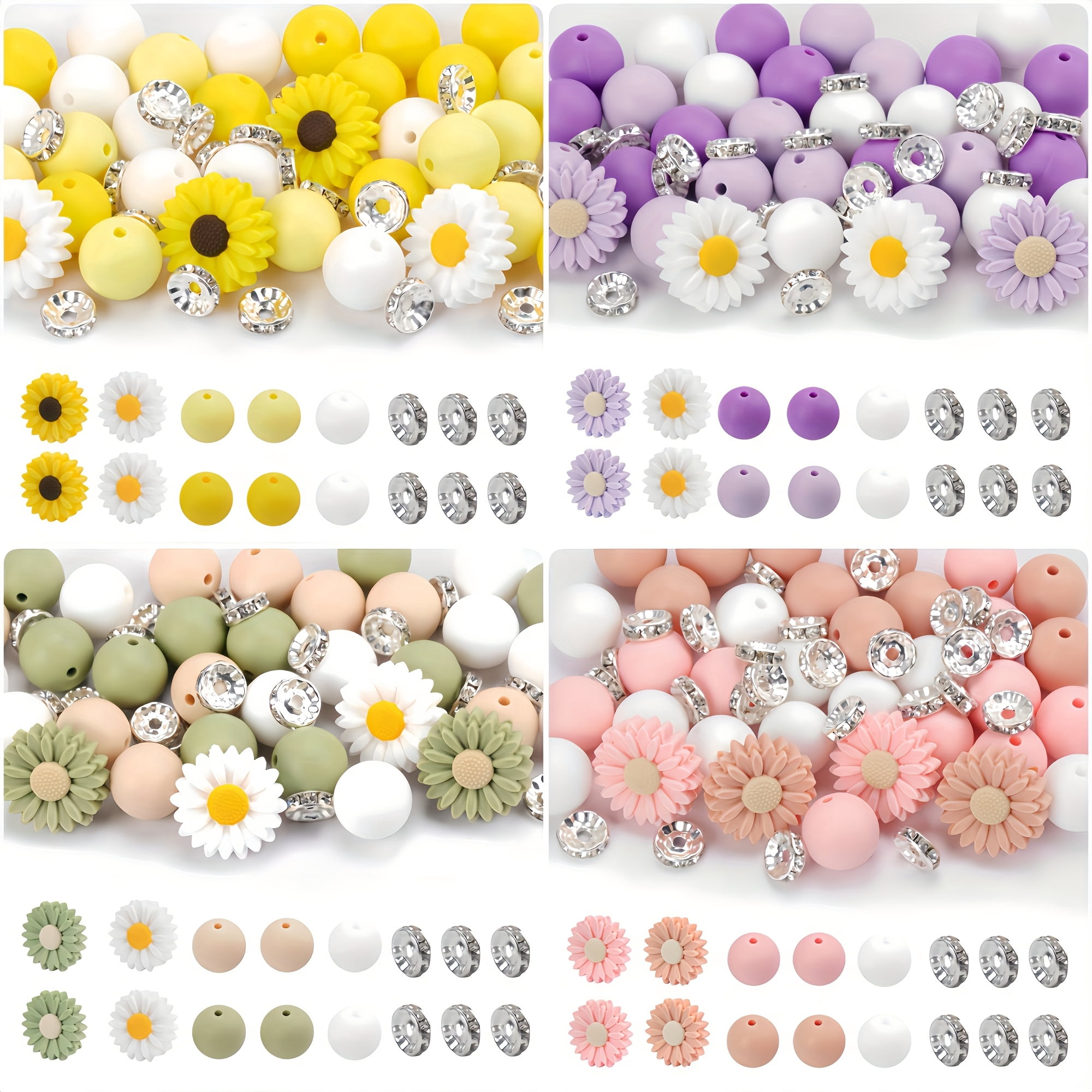 106pcs Daisy Silicone Jewelry Kit - Mixed Beads Set for DIY Crafts and Decor