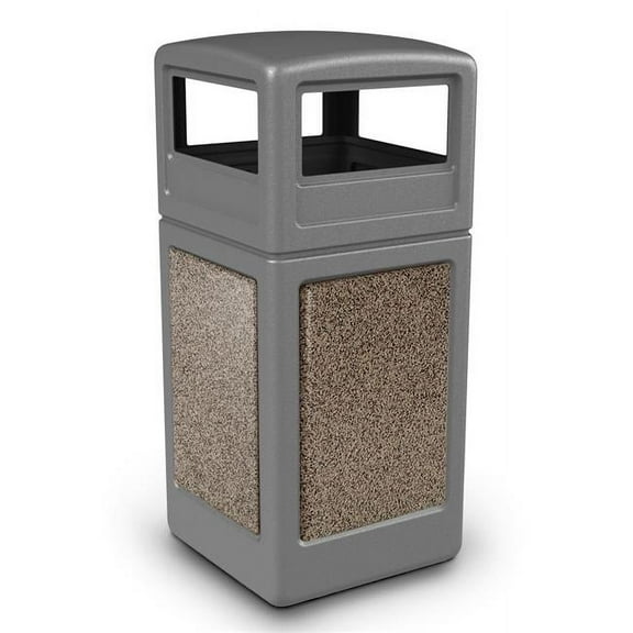 Commercial Zone 720445K Stone Tec Dome-Lid 42 gal Square Waste Container, Gray with Riverstone Panels