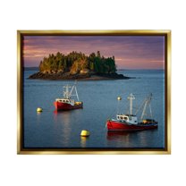 Stupell Boats Sailing Ocean Island Landscape Photography Gold Floater Framed Art Print Wall Art