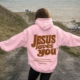thumbnail image 3 of zaveiop Jesus Loves You Hoodie Womens Christian Sweatshirt Christian Hoodies Oversized Jesus Sweatshirt Long Sleeve Pullover (Pink, S), 3 of 6