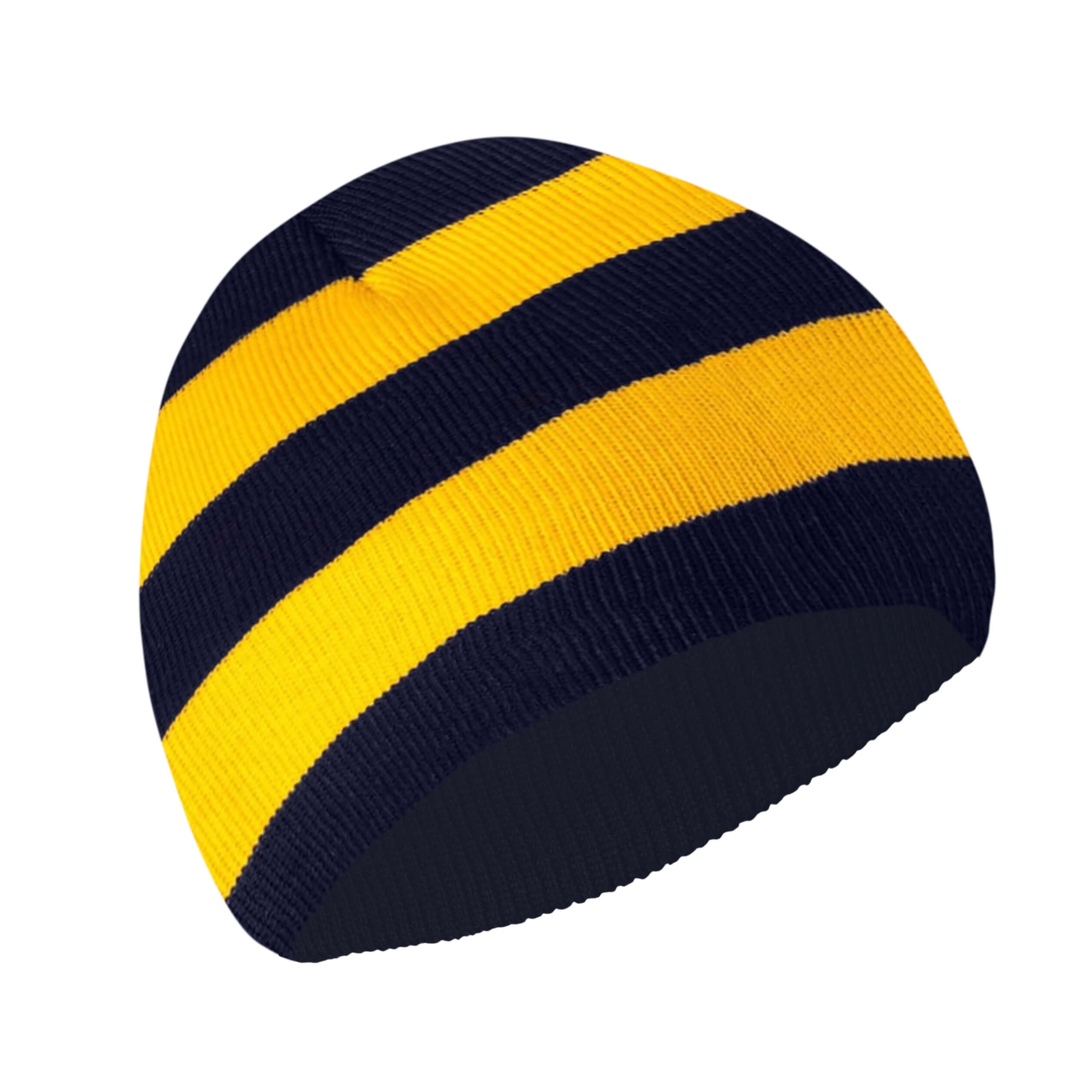 Knit Winter Rugby Striped Beanie Hats for Men & Women - Stay Warm & Stylish (Navy/ Gold)