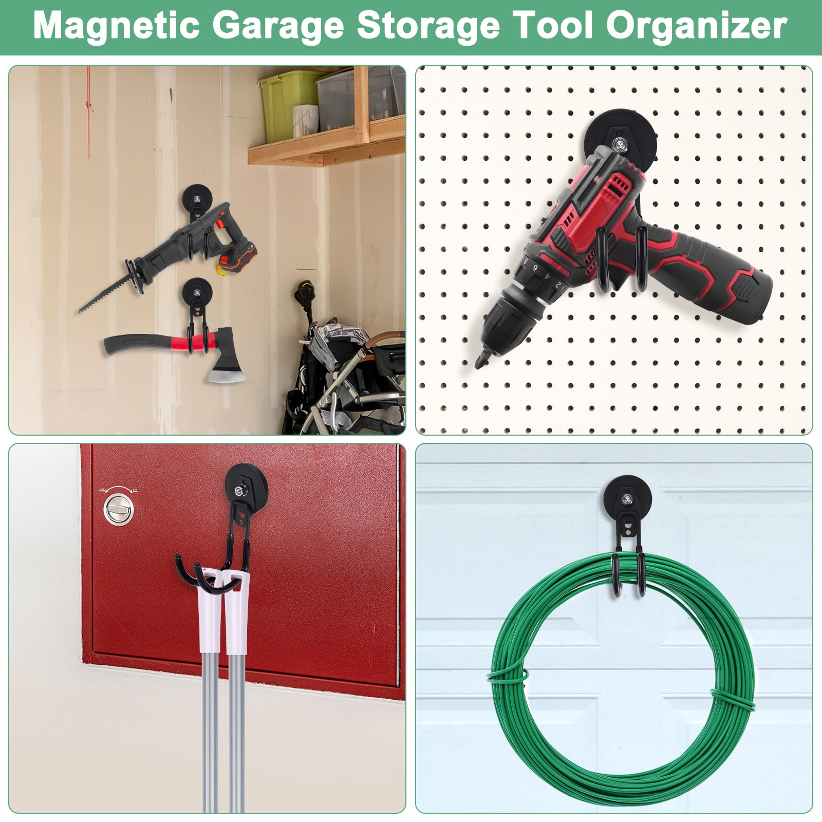 Uxcell 2-Pack Strong Garage Magnetic Hooks, Large Magnetic Cable Holder with Anti-Slip Coating [Black]