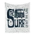 thumbnail image 1 of Beach Saying Soft Flannel Fleece Throw Blanket, Vintage Surf Catch Wave Typographic Design with a Mini Van, Cozy Plush for Indoor and Outdoor Use, 50" x 60", Dark Blue and White, by Ambesonne, 1 of 6