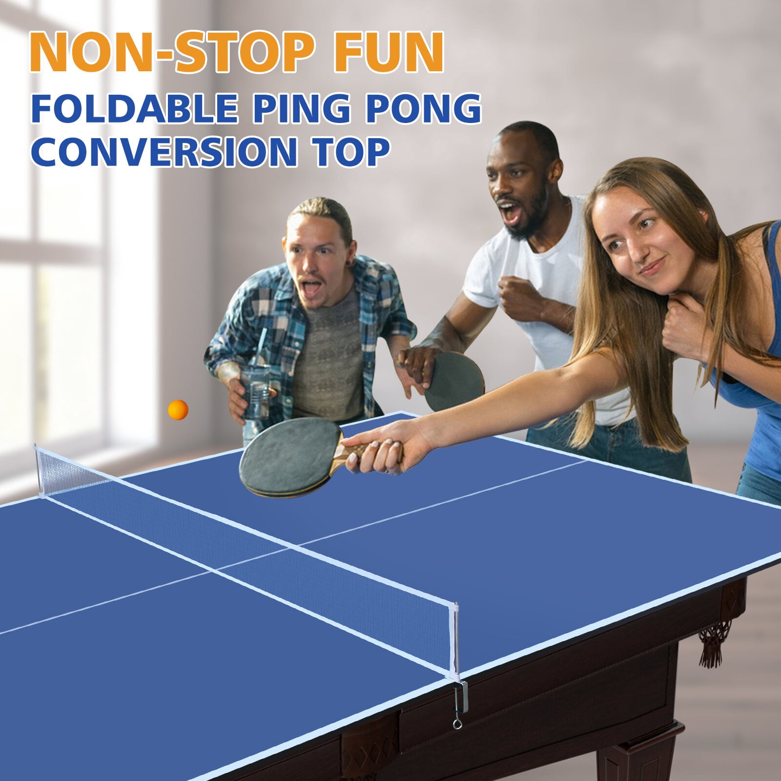 Ping Pong Table, 8.5ft Blue Mid-Size Ping Pong Conversion Top Foldable & Portable Table Tennis Table Top for Indoor Games, Blue Table Tennis Table,Mdf Outdoor Ping Pong Table