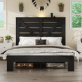 thumbnail image 2 of PAPROOS Queen Bed Frame with Headboard, Farmhouse Queen Bed with Charging Station and Touch Lamp, Wood Platform Bed with Metal Slats, No Box Spring Needed, Noise Free, Black, 2 of 7