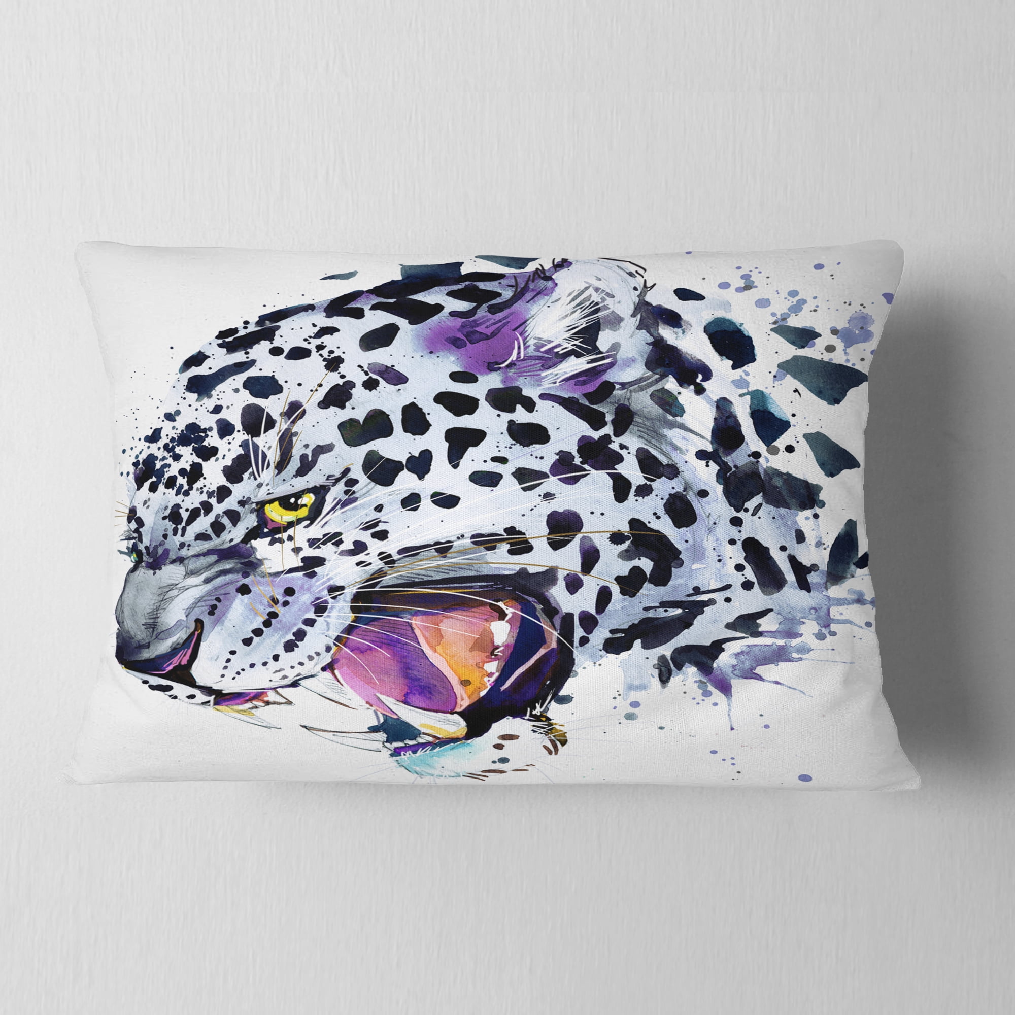 Designart Ferocious Snow Leopard Face - Animal Throw Pillow - 12x20