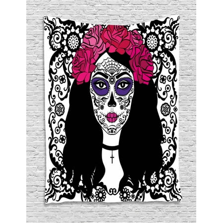 Sugar Skull Decor Tapestry Girl With Sugar Skull Make Up