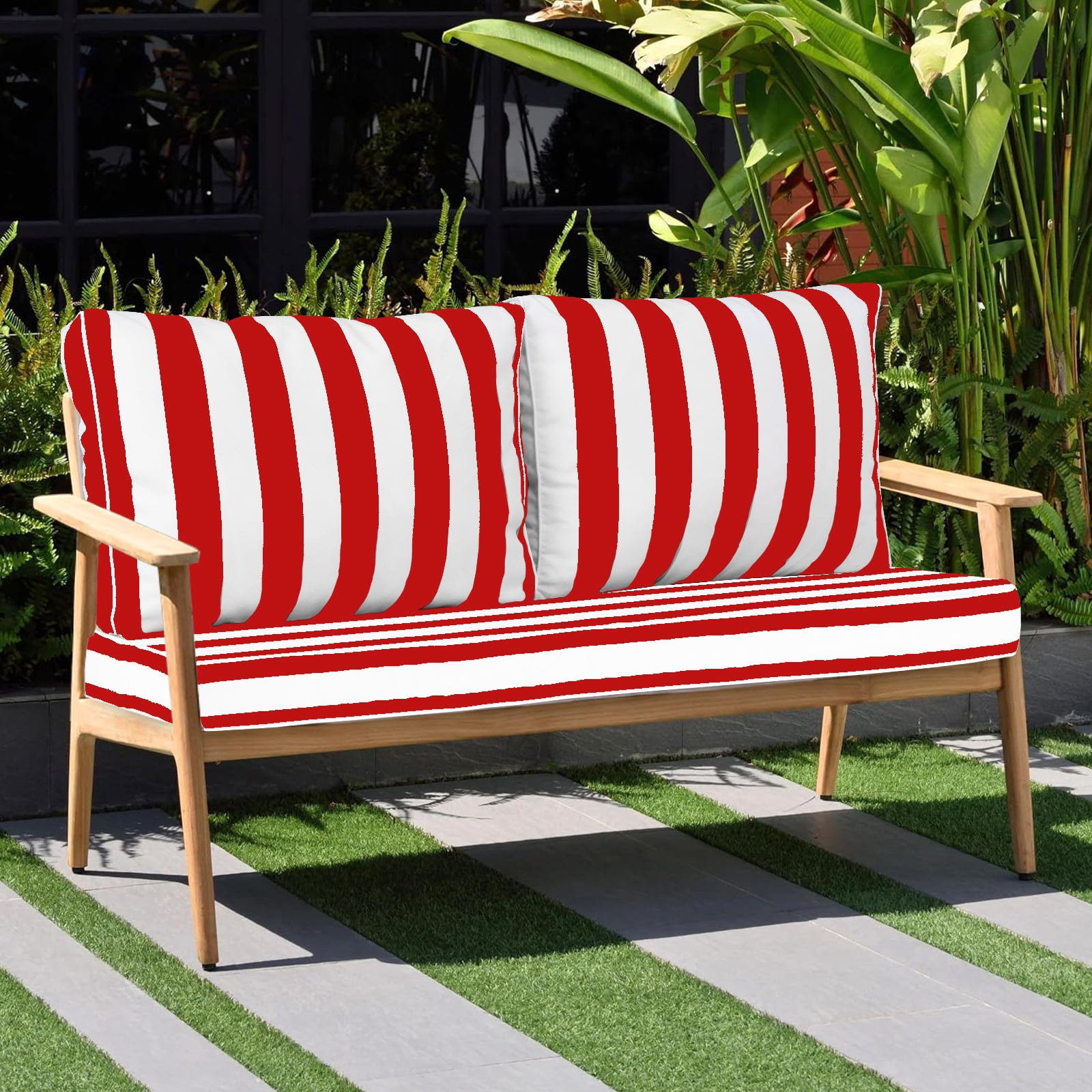 Outdoor Loveseat Cushion Set, Water Repellent Patio Furniture Cushions Replacement, 48 x 24 inch