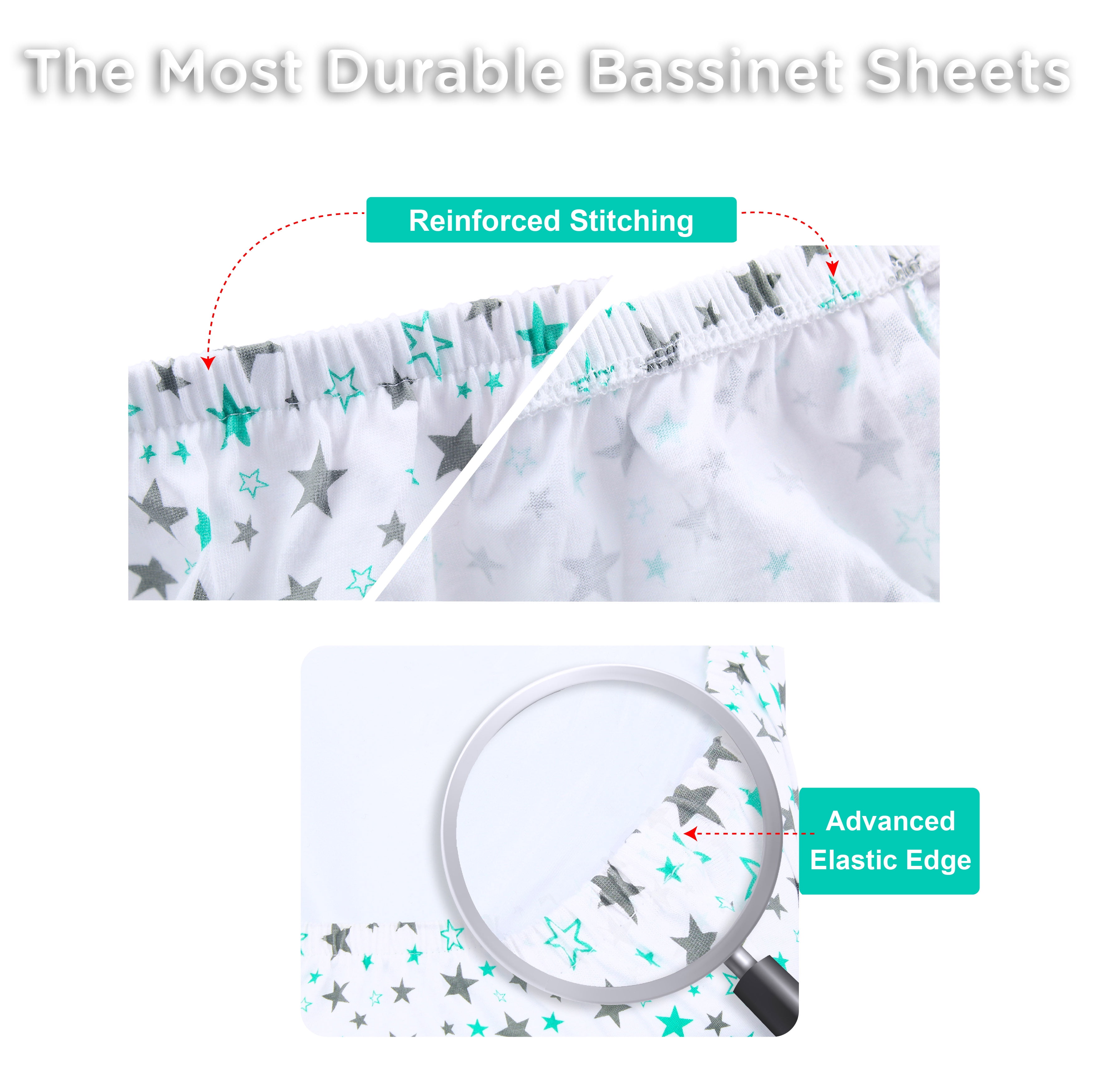 Baby Bassinet Sheet Set – 3 Pack - Keep Baby Happily Sleeping in Cold & Hot Weather w/ Ultra-Soft Universal Fitted Jersey Cotton Bassinet Sheets for Oval, Hourglass & Rectangle Bassinet Mattress