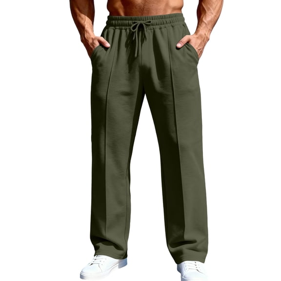 Men's Relaxed Fit Straight Leg Jogger Pants with Soft Knit Fabric and Elastic Waistband, Versatile Casual & Business Athletic Trousers for Work or Sport,Army Green,L