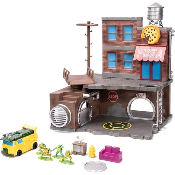 Jada Toys Teenage Mutant Ninja Turtles Turtle Lair Nano Scene & 1.65" TMNT Die-Cast Collectible Figures