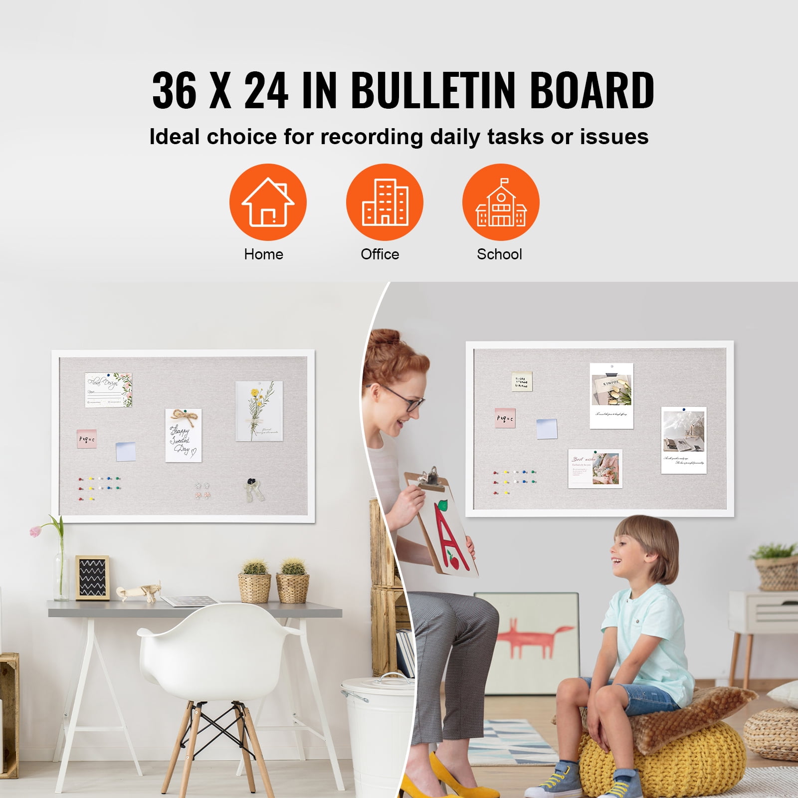 SKYSHALO 36"x24" Linen-Covered White Corkboard – Wall-Mountable Display Board for Home, School, Office – Sleek & Practical Message Board