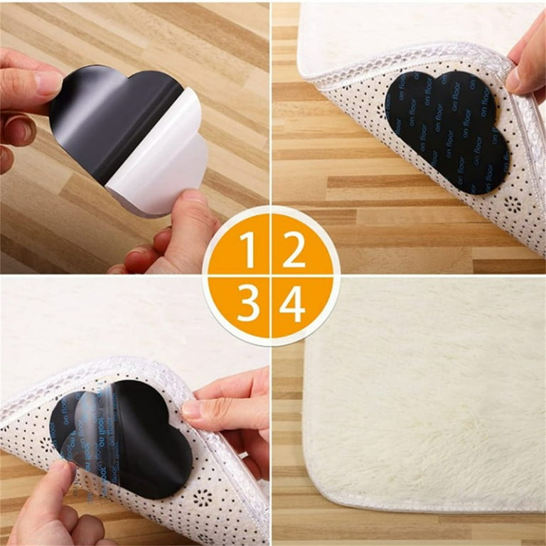 Triangular Entrance Door Mat Non-Slip Rubber Pads Reusable Washable Carpet  Stop Stickers Black Corner Pad Tapes Set For Bathroom